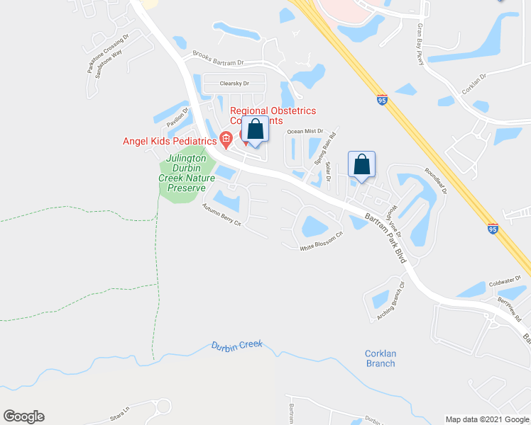 map of restaurants, bars, coffee shops, grocery stores, and more near 6497 Yellow Leaf Court in Jacksonville