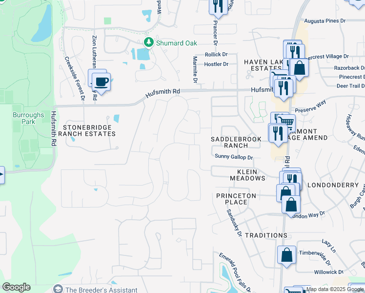 map of restaurants, bars, coffee shops, grocery stores, and more near 8922 Stonebriar Creek Crossing in Tomball