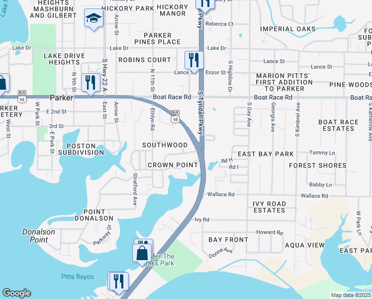 map of restaurants, bars, coffee shops, grocery stores, and more near 5246 Collins Drive in Panama City