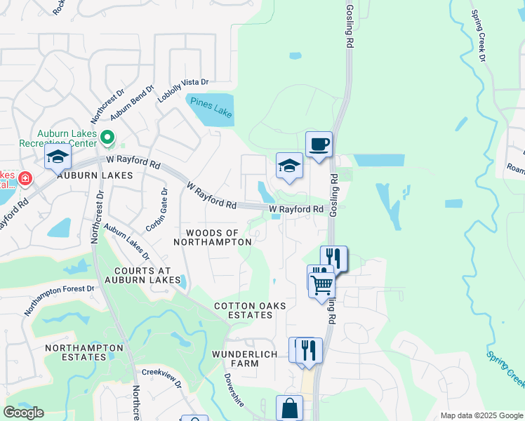 map of restaurants, bars, coffee shops, grocery stores, and more near 5969 West Rayford Road in Spring