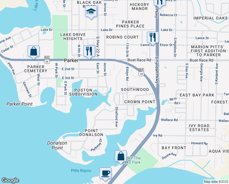 map of restaurants, bars, coffee shops, grocery stores, and more near 1034 Brannon Place in Panama City