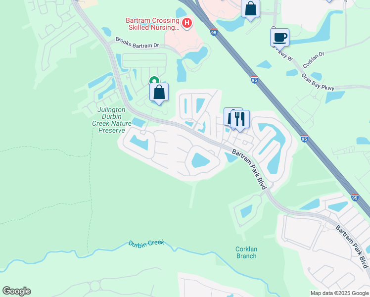 map of restaurants, bars, coffee shops, grocery stores, and more near 6605 Jefferson Garden Court in Jacksonville