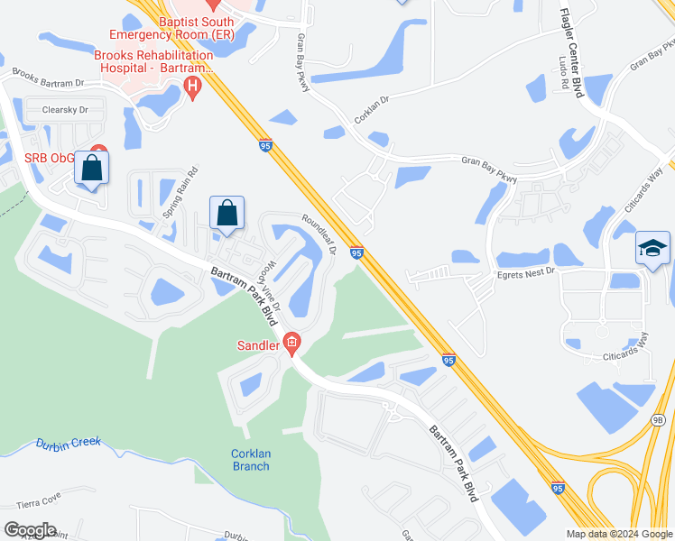 map of restaurants, bars, coffee shops, grocery stores, and more near 6965 Roundleaf Drive in Jacksonville