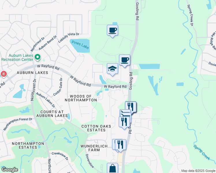 map of restaurants, bars, coffee shops, grocery stores, and more near 5094 West Rayford Road in Spring