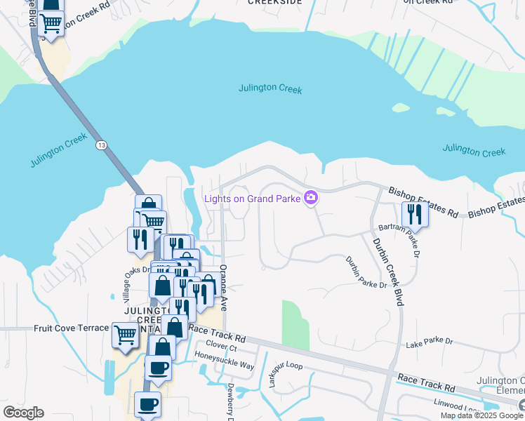 map of restaurants, bars, coffee shops, grocery stores, and more near 684 Grand Parke Drive in Jacksonville