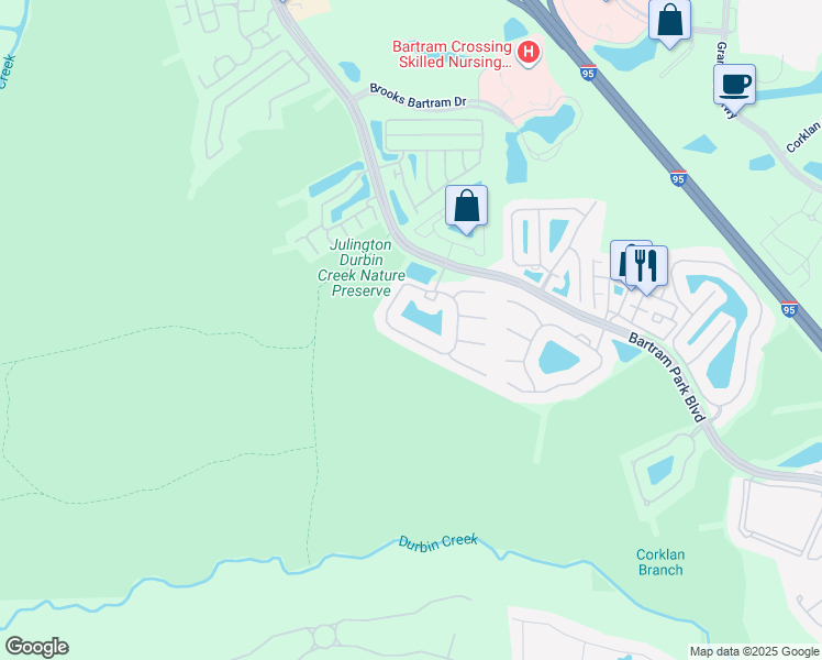 map of restaurants, bars, coffee shops, grocery stores, and more near 6344 Autumn Berry Circle in Jacksonville