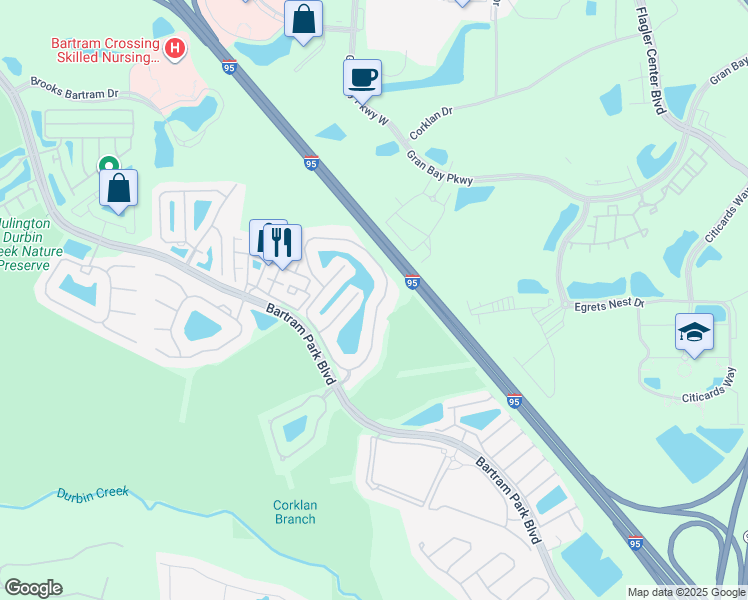map of restaurants, bars, coffee shops, grocery stores, and more near 6970 Roundleaf Drive in Jacksonville