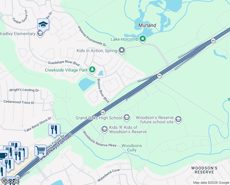 map of restaurants, bars, coffee shops, grocery stores, and more near 4726 Comal River Loop in Spring