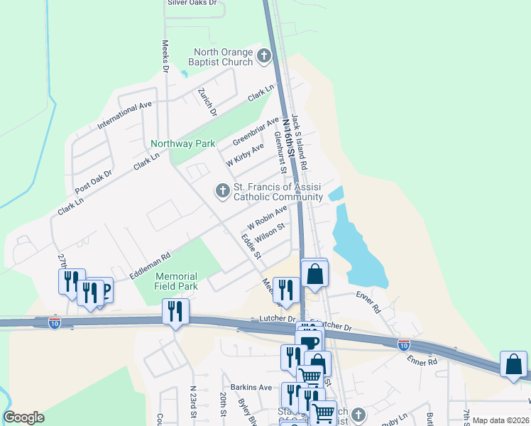 map of restaurants, bars, coffee shops, grocery stores, and more near 1836 West Robin Avenue in Orange