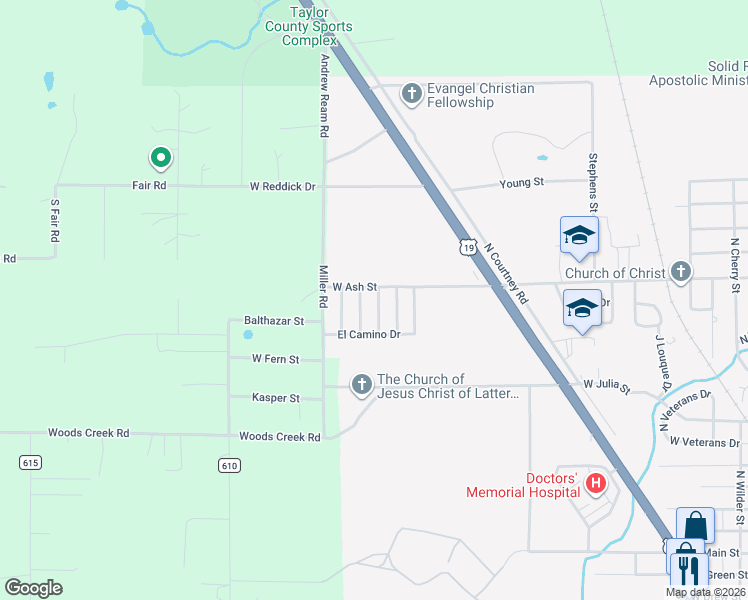 map of restaurants, bars, coffee shops, grocery stores, and more near 103 El Matador Drive in Perry