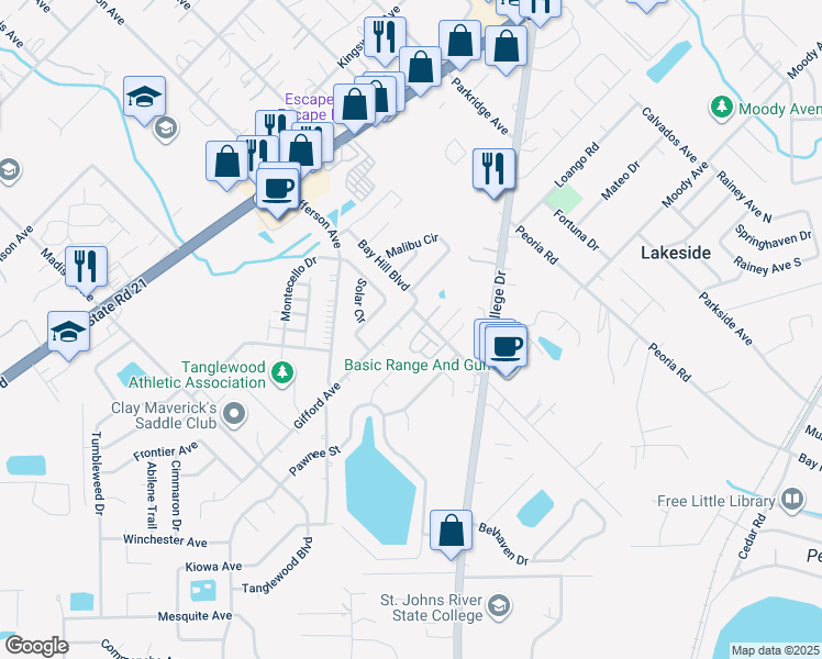 map of restaurants, bars, coffee shops, grocery stores, and more near 1411 Remington Court in Orange Park