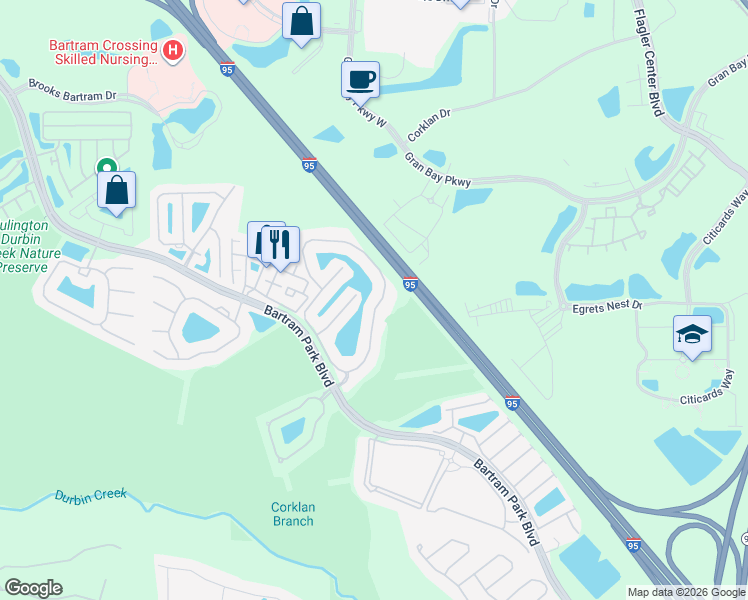 map of restaurants, bars, coffee shops, grocery stores, and more near 6966 Roundleaf Drive in Jacksonville
