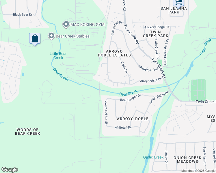 map of restaurants, bars, coffee shops, grocery stores, and more near 607 Arroyo Vista Drive in Manchaca