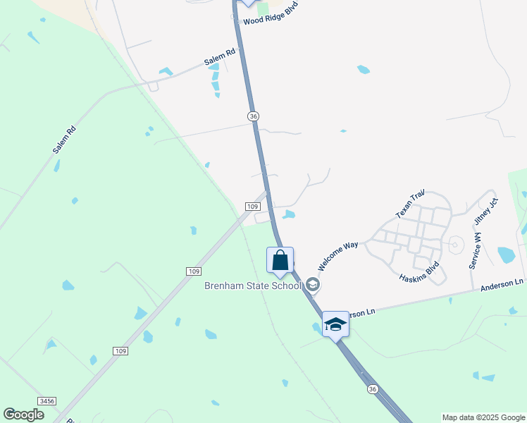 map of restaurants, bars, coffee shops, grocery stores, and more near 3700 Texas 36 in Brenham