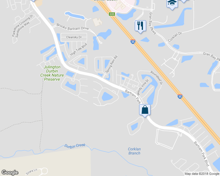 map of restaurants, bars, coffee shops, grocery stores, and more near 6713 White Blossom Circle in Jacksonville