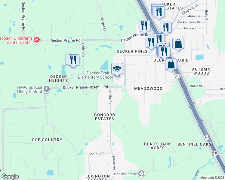 map of restaurants, bars, coffee shops, grocery stores, and more near 31744 Johlke Road in Magnolia