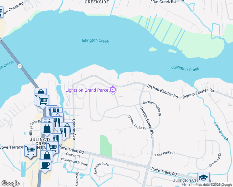 map of restaurants, bars, coffee shops, grocery stores, and more near 777 Grand Parke Drive in Jacksonville