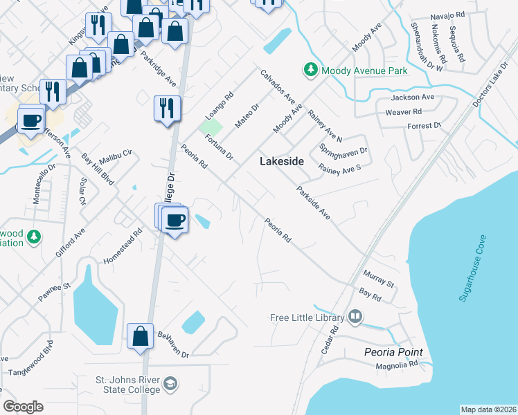 map of restaurants, bars, coffee shops, grocery stores, and more near 1319 Brandon Drive in Orange Park