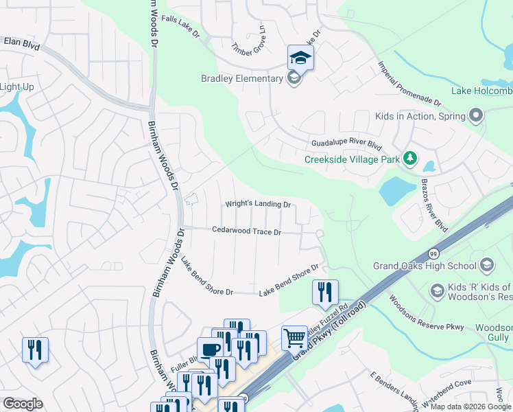 map of restaurants, bars, coffee shops, grocery stores, and more near 29503 Whitebrush Trace Drive in Spring