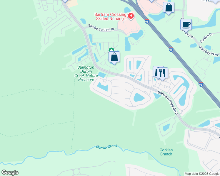 map of restaurants, bars, coffee shops, grocery stores, and more near 6450 Autumn Berry Circle in Jacksonville