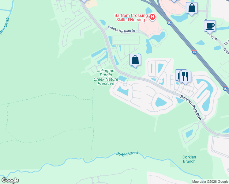 map of restaurants, bars, coffee shops, grocery stores, and more near 6362 Autumn Berry Circle in Jacksonville