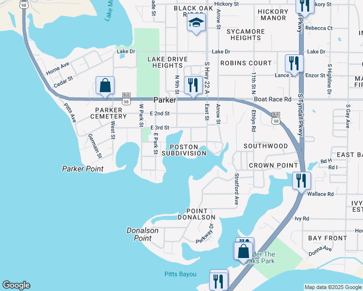 map of restaurants, bars, coffee shops, grocery stores, and more near 4900 East 4th Street in Panama City