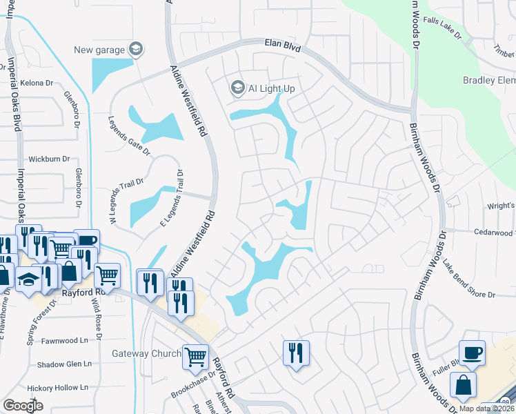 map of restaurants, bars, coffee shops, grocery stores, and more near 3018 Schumann Oaks Drive in Spring