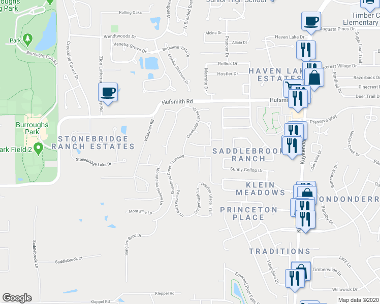 map of restaurants, bars, coffee shops, grocery stores, and more near 8922 Stonebriar Creek Crossing in Tomball