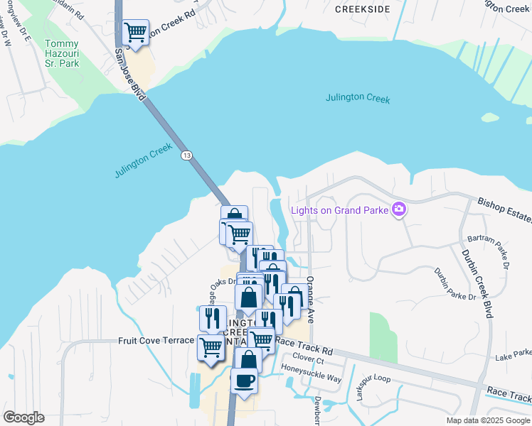 map of restaurants, bars, coffee shops, grocery stores, and more near 25 Florida 13 in Jacksonville