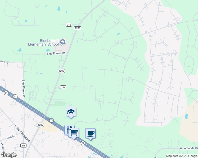 map of restaurants, bars, coffee shops, grocery stores, and more near 134 Joshua Smith Lane in Bastrop