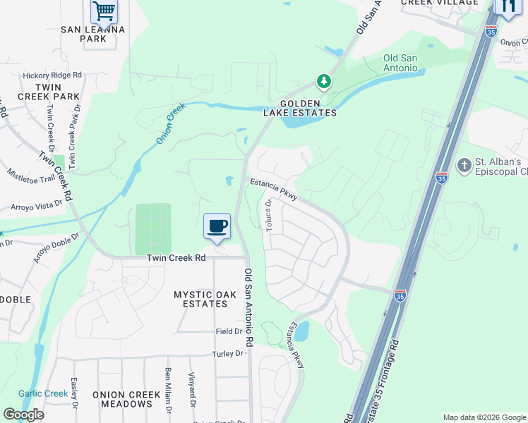 map of restaurants, bars, coffee shops, grocery stores, and more near 12210 Toluca Drive in Austin