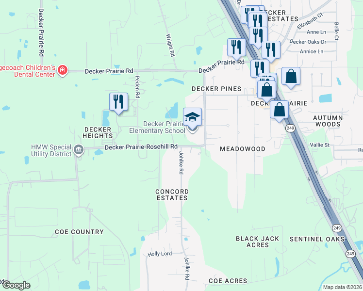 map of restaurants, bars, coffee shops, grocery stores, and more near 31744 Johlke Road in Magnolia