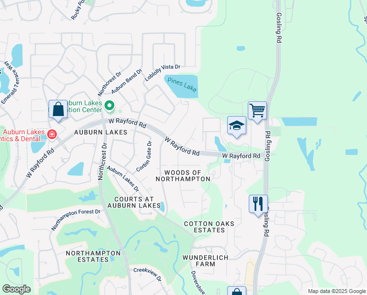 map of restaurants, bars, coffee shops, grocery stores, and more near 6100 West Rayford Road in Spring