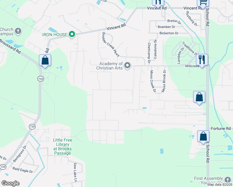 map of restaurants, bars, coffee shops, grocery stores, and more near 312 Turtledove Trail in Lafayette