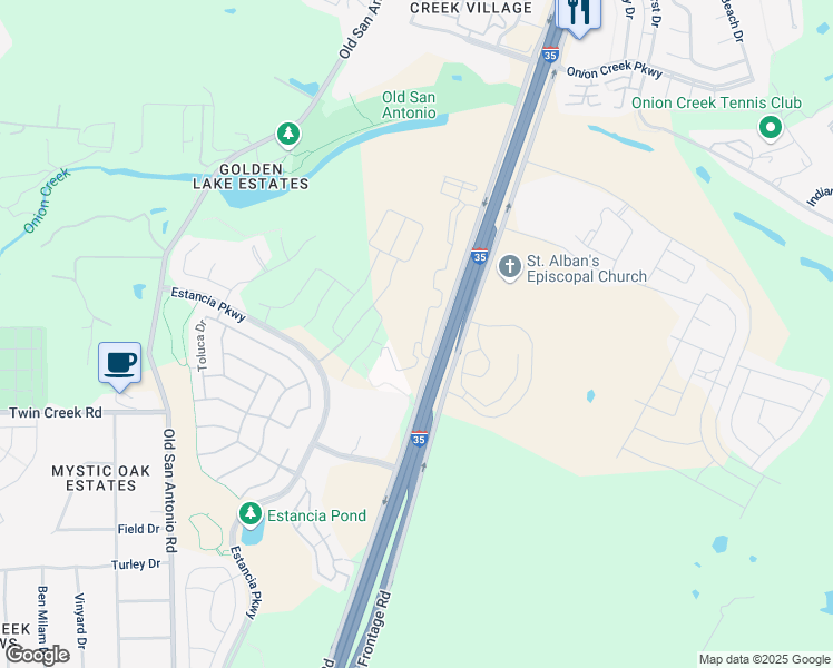 map of restaurants, bars, coffee shops, grocery stores, and more near 12000 Interstate 35 in Austin