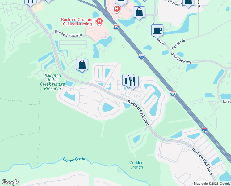 map of restaurants, bars, coffee shops, grocery stores, and more near 13301 Solar Drive in Jacksonville