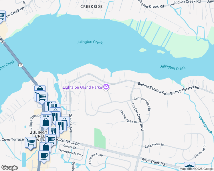 map of restaurants, bars, coffee shops, grocery stores, and more near 777 Grand Parke Drive in Jacksonville