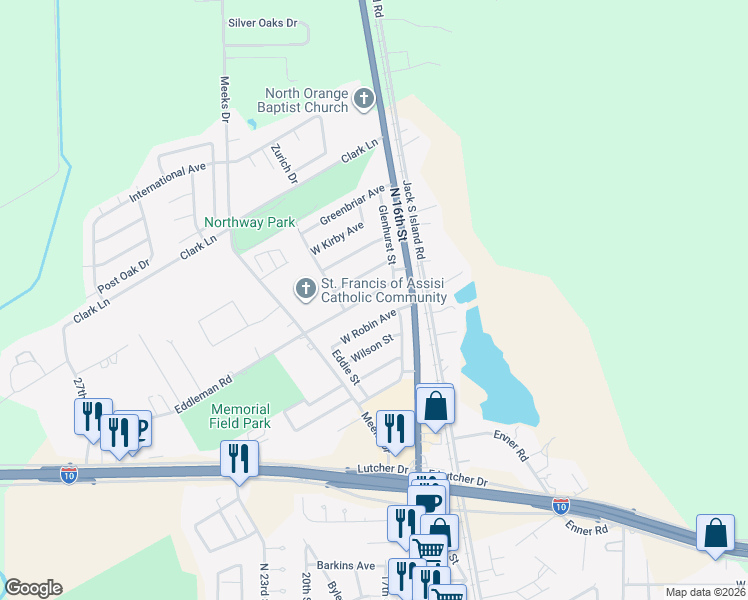 map of restaurants, bars, coffee shops, grocery stores, and more near 1836 West Robin Avenue in Orange