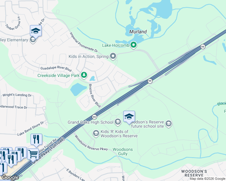 map of restaurants, bars, coffee shops, grocery stores, and more near 4726 Comal River Loop in Spring