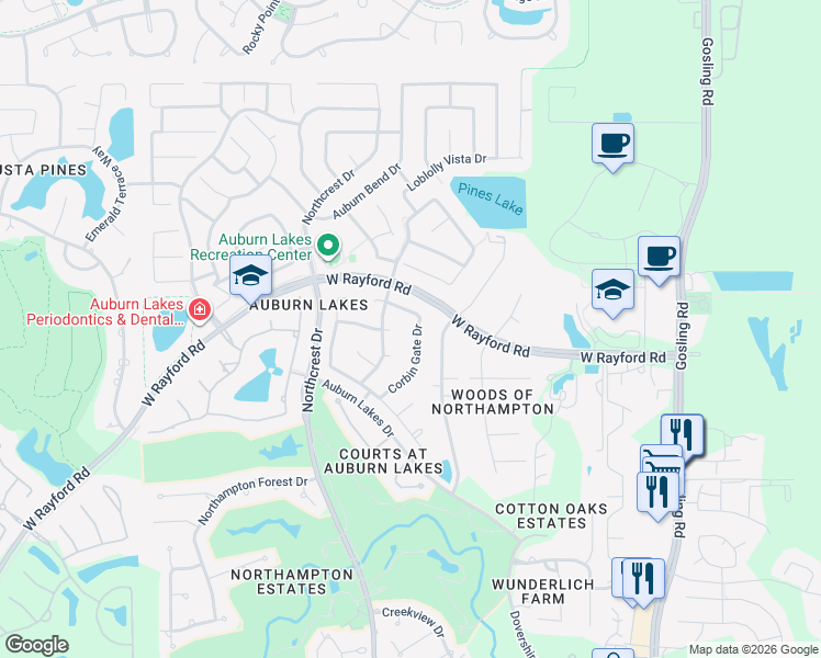 map of restaurants, bars, coffee shops, grocery stores, and more near 6306 Auburn Terrace Court in Spring