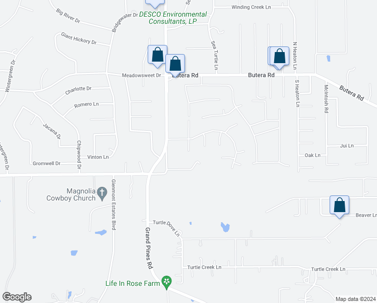 map of restaurants, bars, coffee shops, grocery stores, and more near 19111 Country Hollow in Magnolia