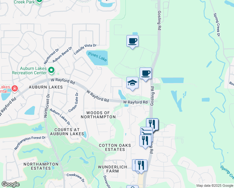 map of restaurants, bars, coffee shops, grocery stores, and more near 5969 West Rayford Road in Spring