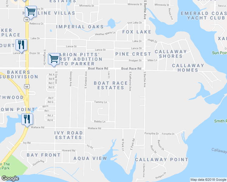 map of restaurants, bars, coffee shops, grocery stores, and more near 1020 South Comet Avenue in Panama City