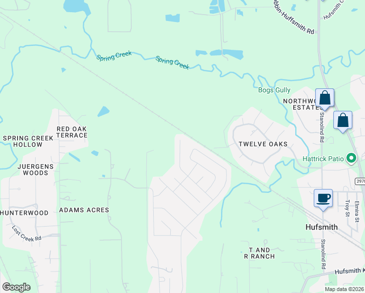 map of restaurants, bars, coffee shops, grocery stores, and more near 12822 Durham Creek Lane in The Woodlands