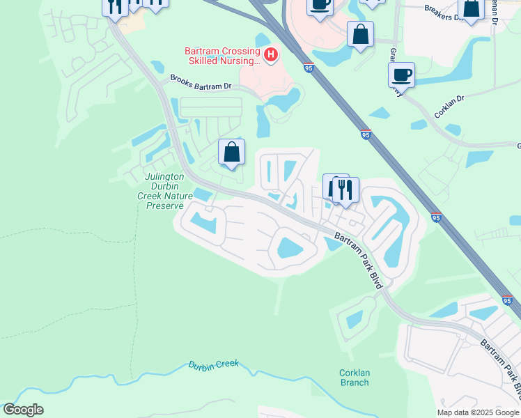 map of restaurants, bars, coffee shops, grocery stores, and more near 13286 Ocean Mist Drive in Jacksonville