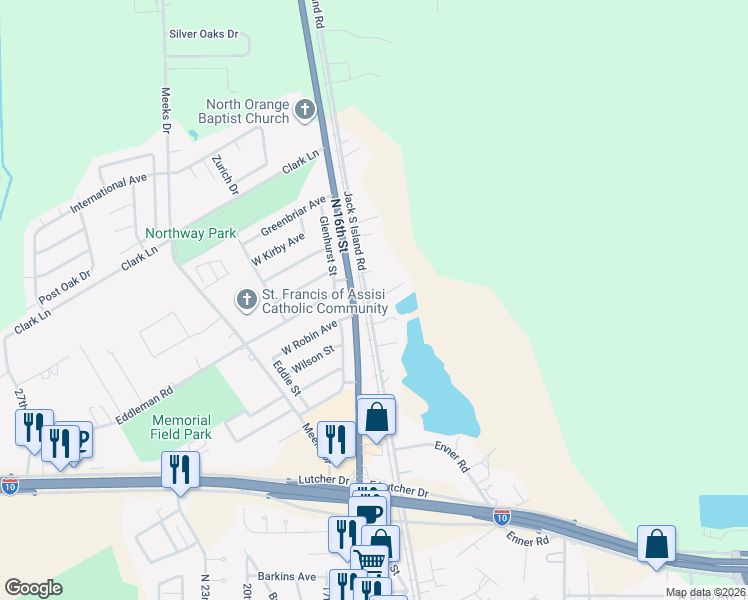 map of restaurants, bars, coffee shops, grocery stores, and more near Brandy Lane in Orange