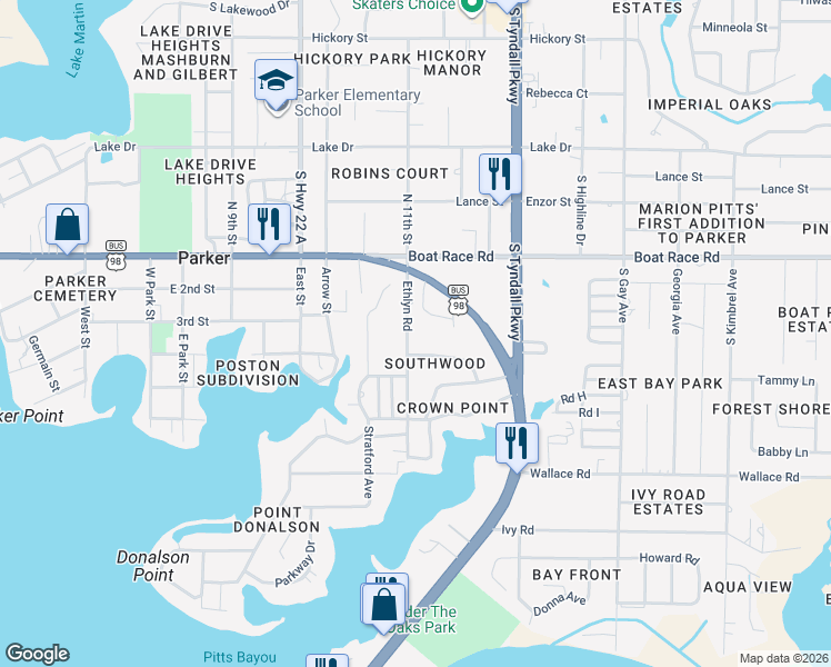 map of restaurants, bars, coffee shops, grocery stores, and more near 1005 Ethlyn Road in Panama City