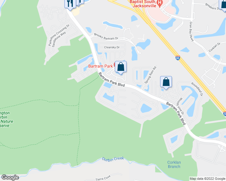 map of restaurants, bars, coffee shops, grocery stores, and more near 6450 Autumn Berry Circle in Jacksonville