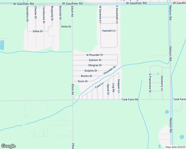 map of restaurants, bars, coffee shops, grocery stores, and more near 2413 Dolphin Drive in Lake Charles