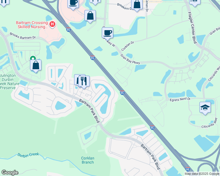 map of restaurants, bars, coffee shops, grocery stores, and more near 6900 Roundleaf Drive in Jacksonville